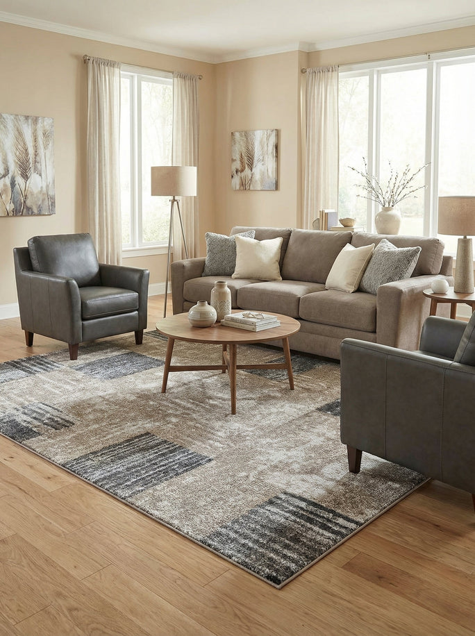 Beige and Grey Modern Rug - Torino