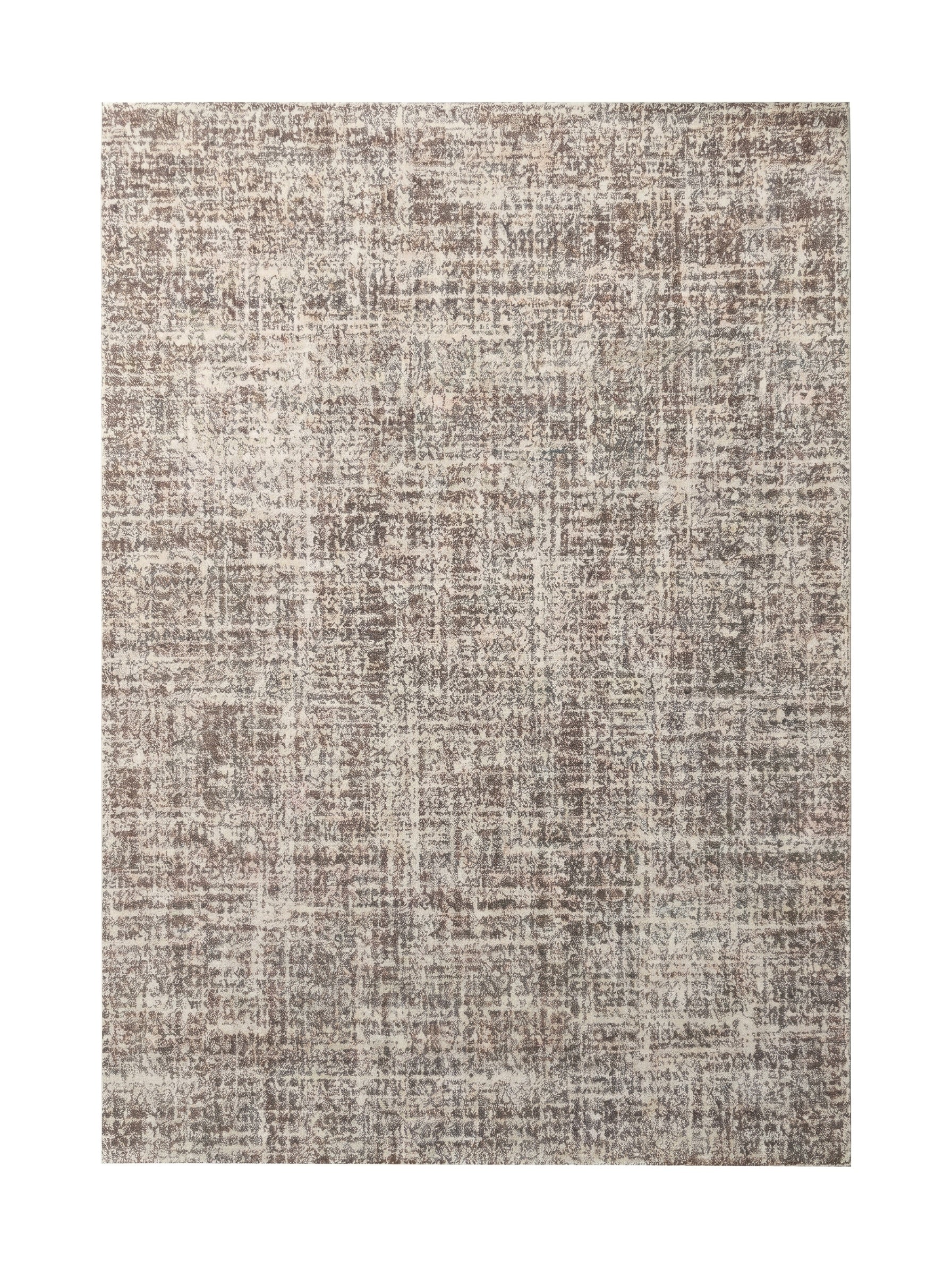 Tapis texturé rectangulaire aux couleurs crème et brun, présentant un motif chiné subtil