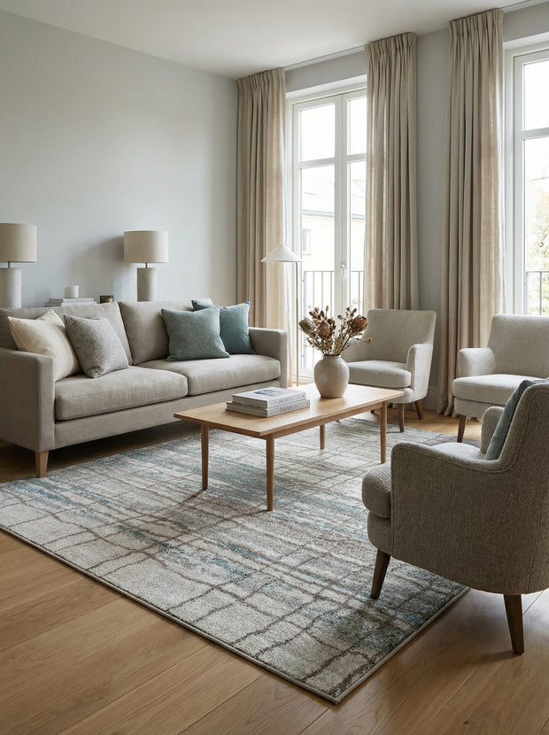 Modern vloerkleed Crème en Blauw - Isadora nr. 06