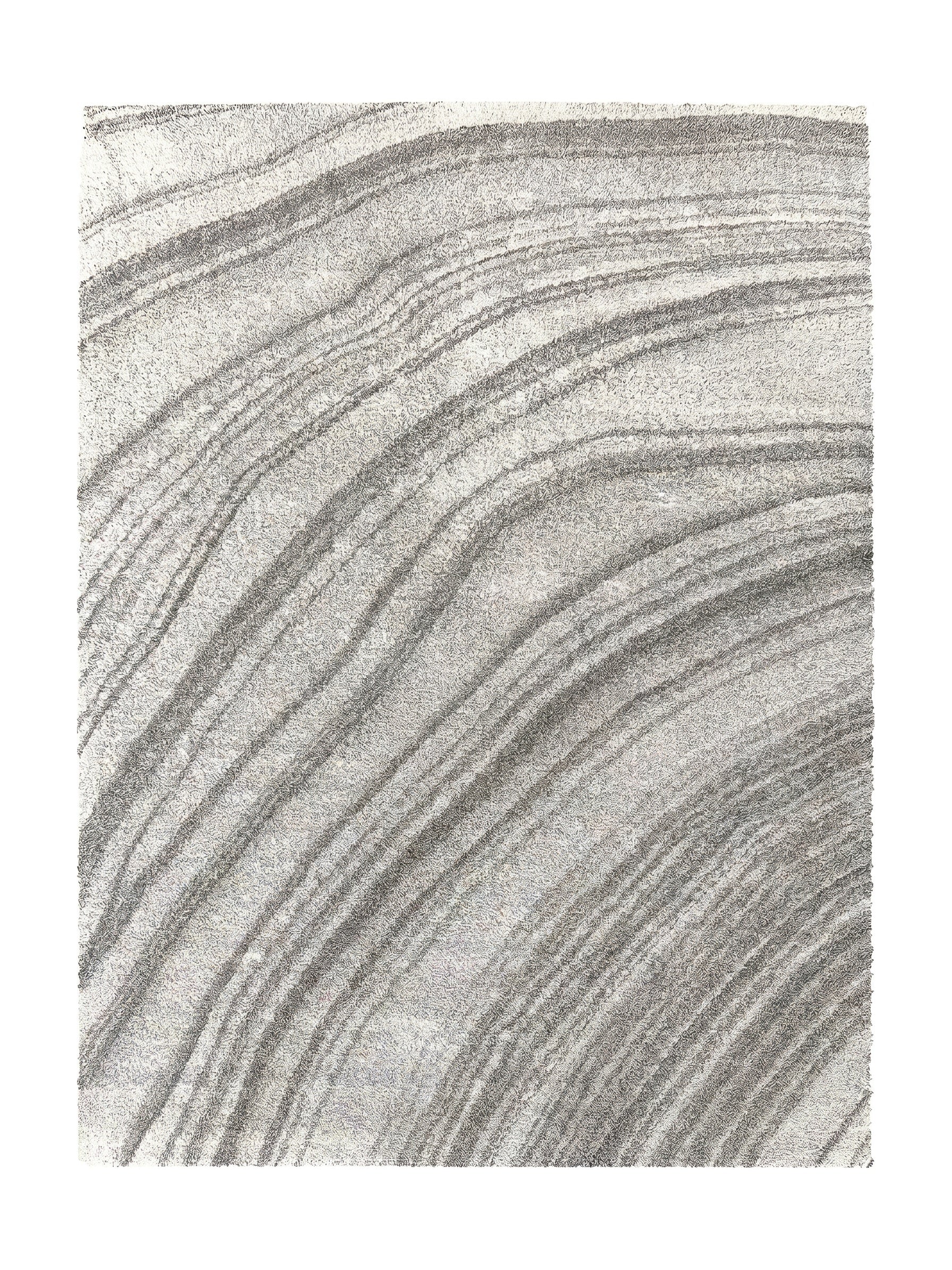 Tapis rectangulaire en tissu doux à rayures ondulées crème et gris anthracite