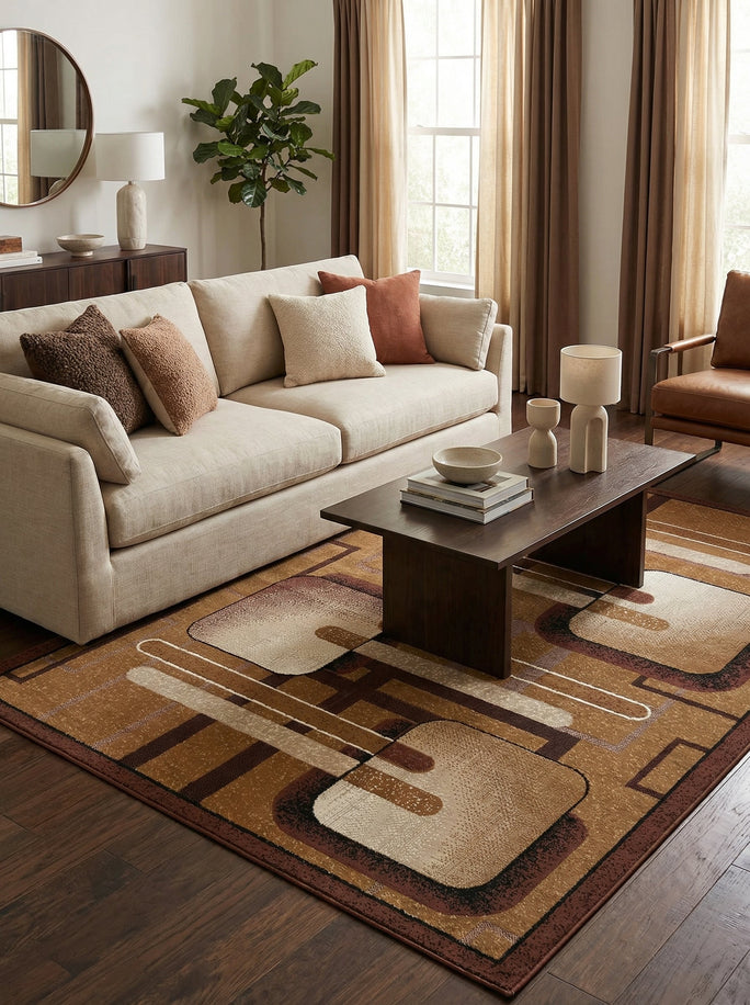 Tapis Moderne Géométrique Beige & Marron - Valore
