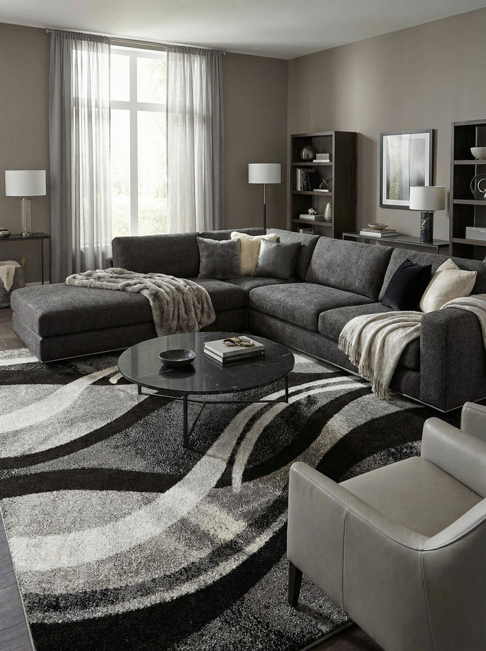 Grey and Black Modern Rug - Dante
