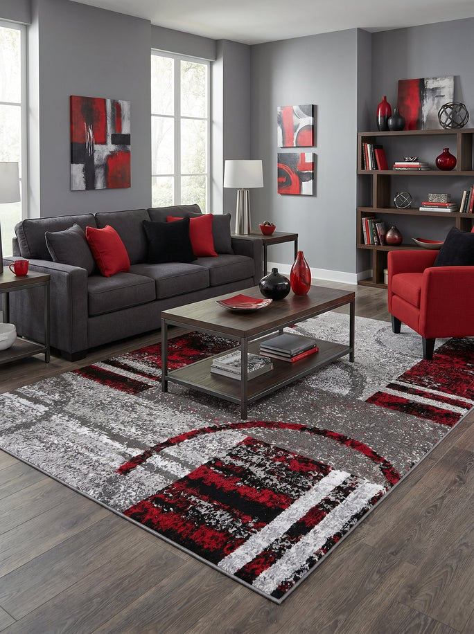 Tapis Moderne Gris & Rouge - Camden