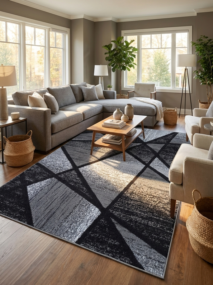 Tapis Moderne Gris & Noir - Camden N°06