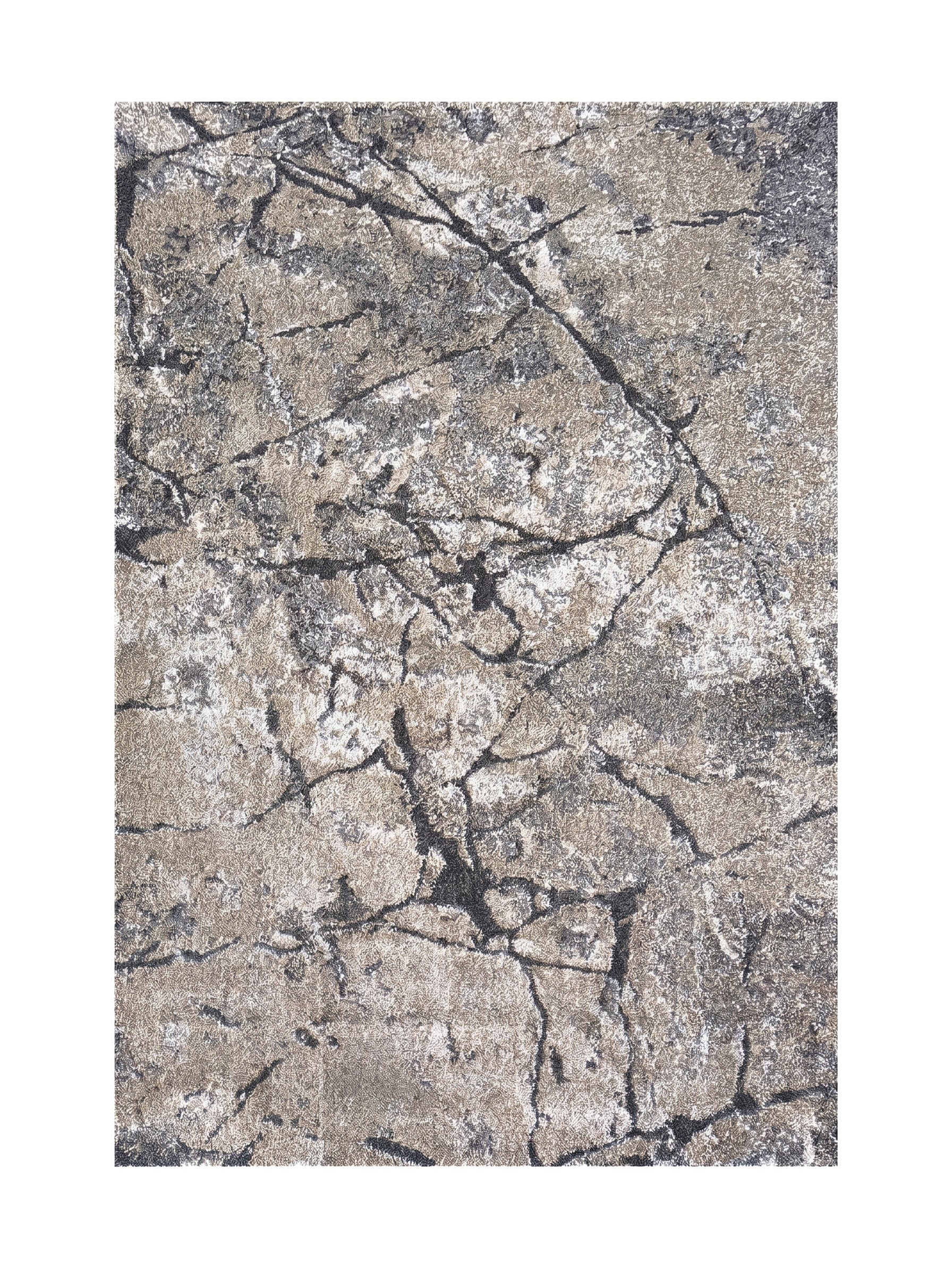 Tapis beige, gris clair et sombre avec un motif craquelé et une texture douce