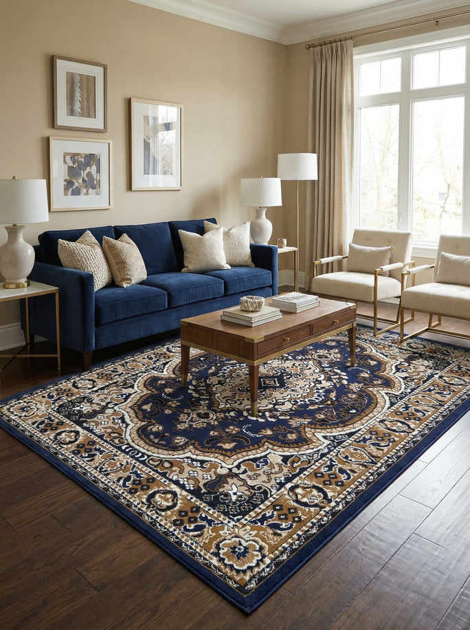 Tapis Oriental Bleu Marine & Caramel - Valore