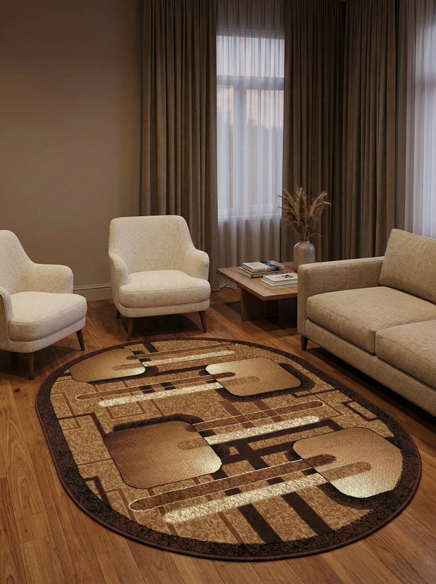 Geometrisch vloerkleed Beige & Bruin Ovaal - Valore