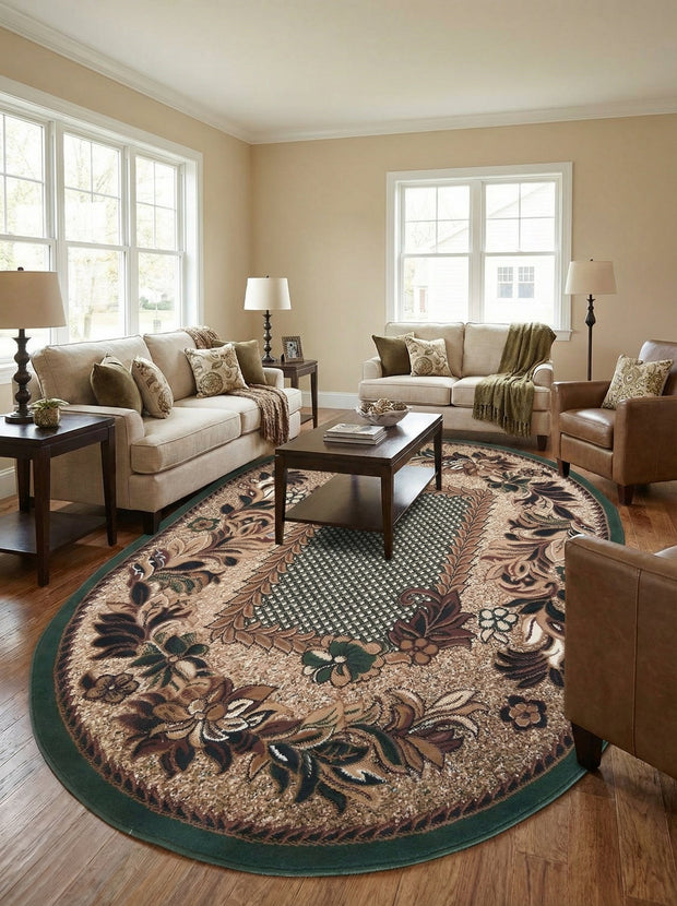 Oosters vloerkleed Groen & Beige Ovaal - Valore