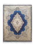 Tapis Persan en Soie Beige et Bleu Marine - Samara N°02