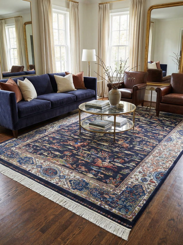 Perzisch vloerkleed met zijde-effect Marineblauw - Samara nr. 10