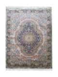 Tapis Persan en Soie Rose et Bleu Marine - Samara N°09