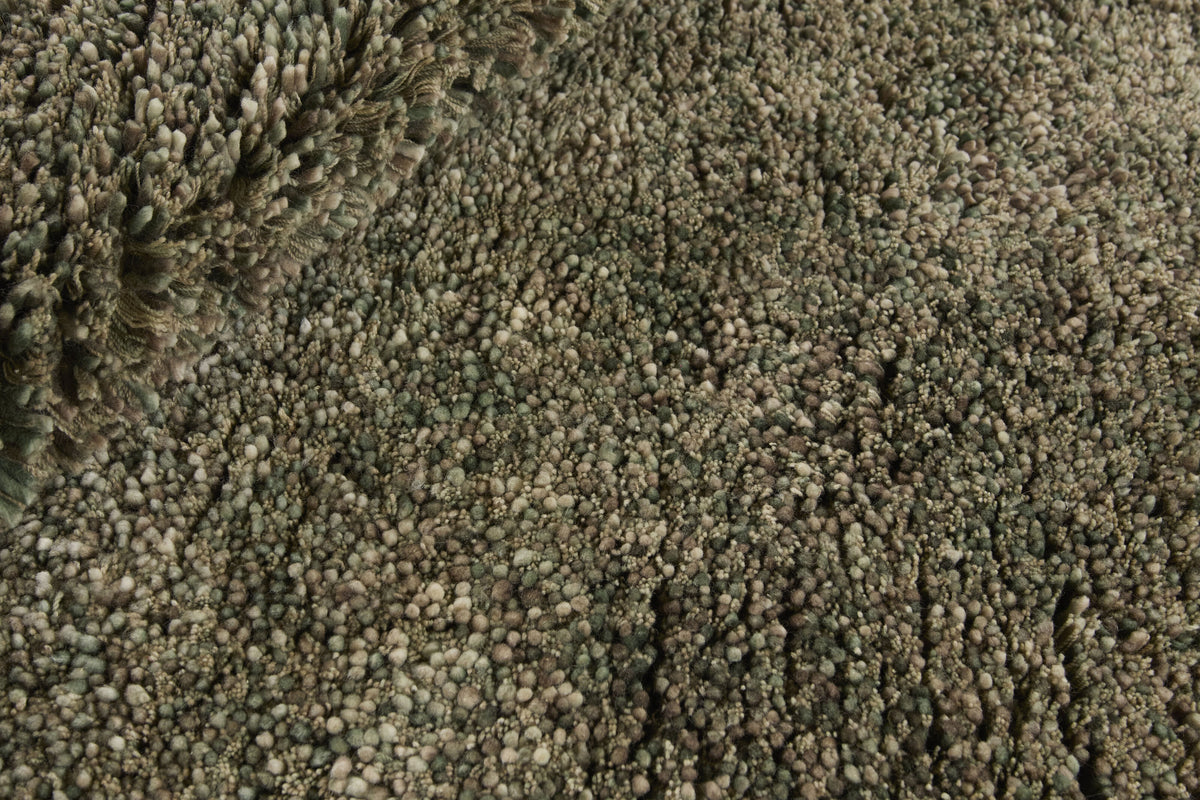 Tapis Rond 100% Laine Vert Olive - Folto, détail du tissage