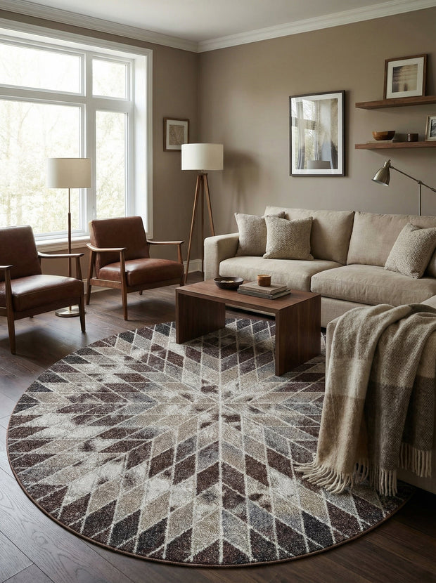 Rond geometrisch vloerkleed Bruin en Beige - Torino