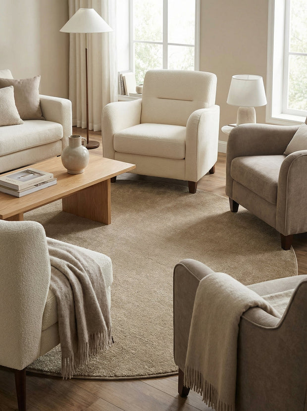 Rond effen vloerkleed Beige - Ravello