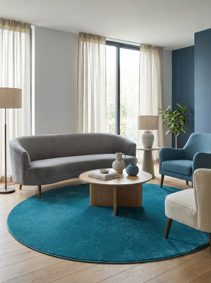 Plain Blue Round Rug - Ravello