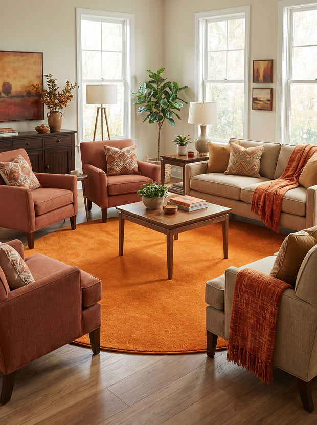 Rond effen vloerkleed Oranje - Ravello