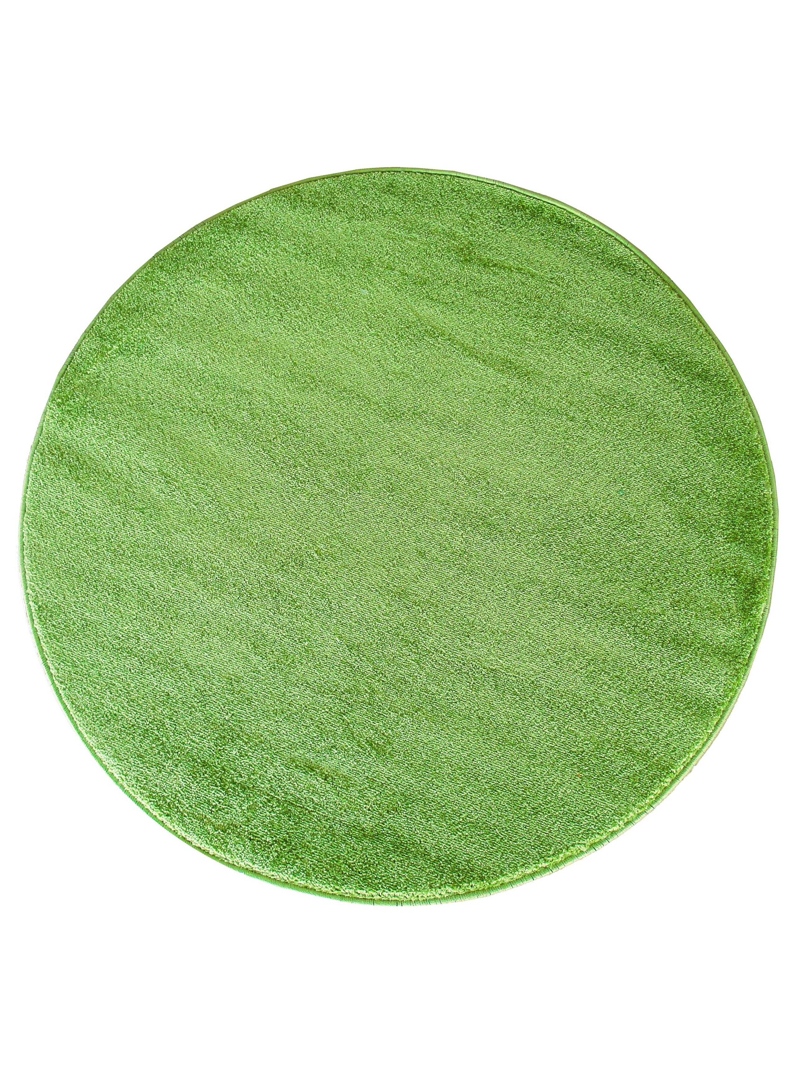 Tapis circulaire d'un vert vif et lumineux, avec une texture dense et moelleuse