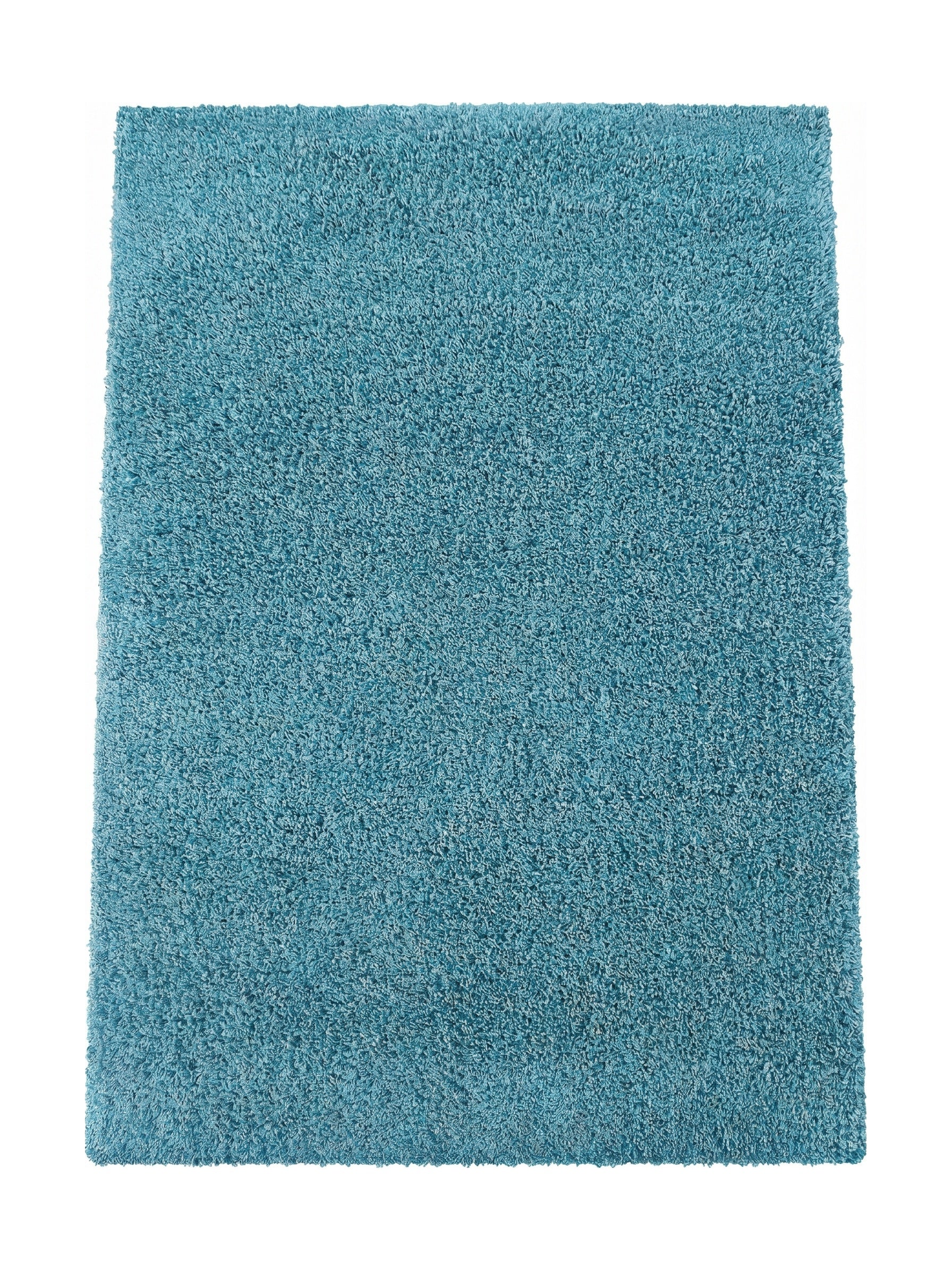 Tapis rectangulaire bleu turquoise à la texture dense et aux poils longs