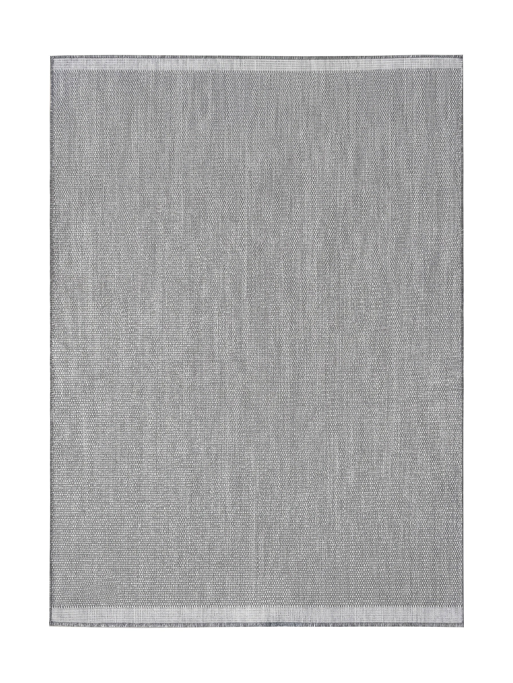 Tapis rectangulaire en tissu tissé gris clair chiné, présentant une texture dense et uniforme sur toute sa surface