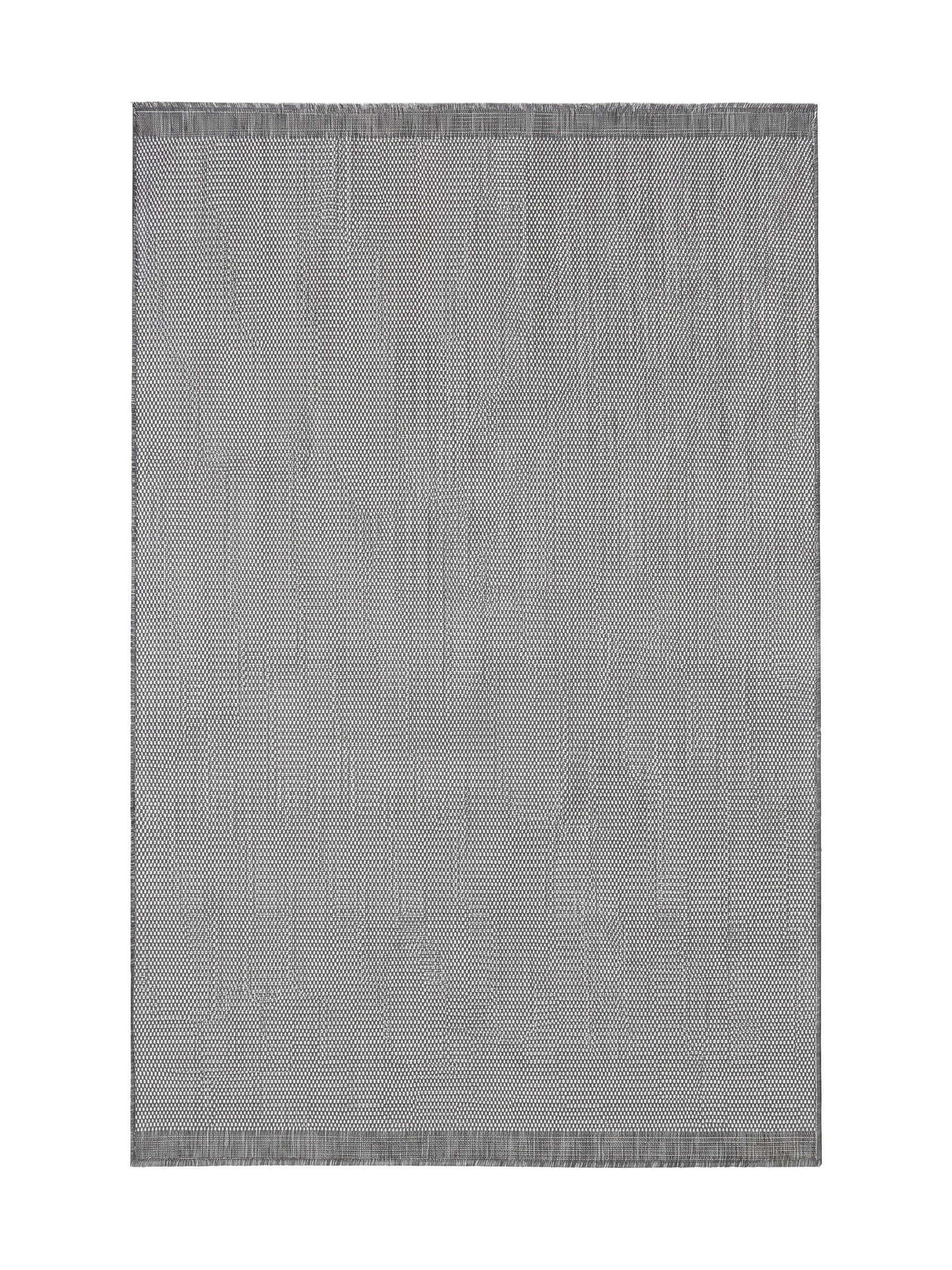 Tapis rectangulaire gris anthracite avec un motif de tissage fin et serré formant de petits carrés
