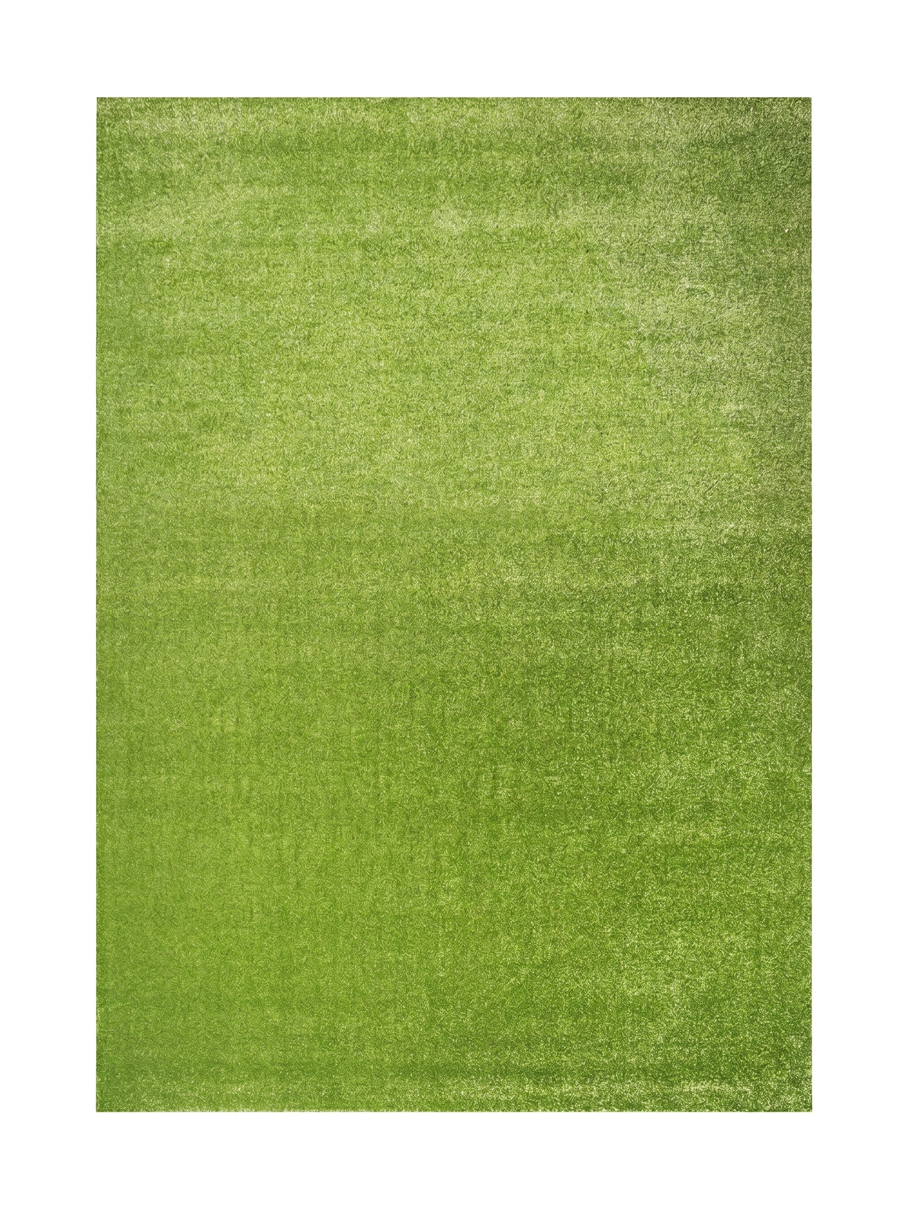 Tapis rectangulaire d'un vert anis éclatant, à la texture unie et moelleuse, présenté sur un fond uni blanc